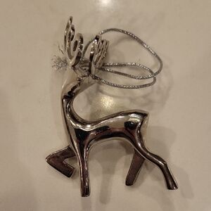 Pottery Barn Silver Heavy Reindeer Ornament
